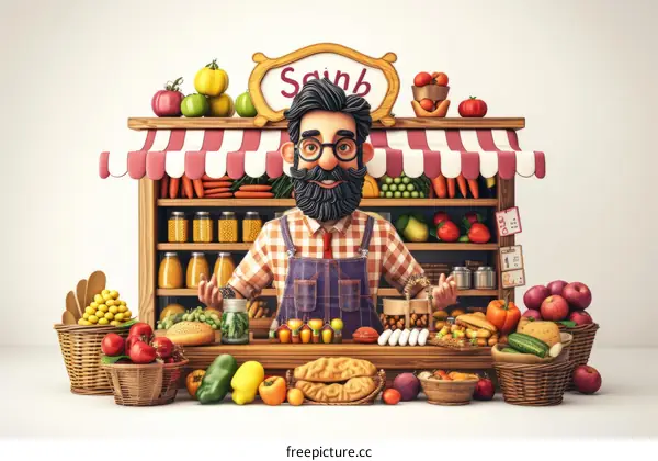 Male greengrocer at his market stall