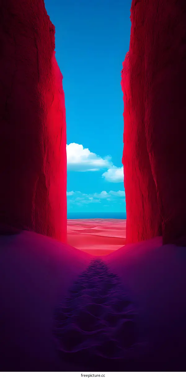 Pink Desert Landscape With Blue Sky