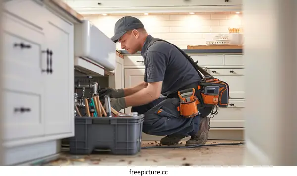 Plumber fixing a sink