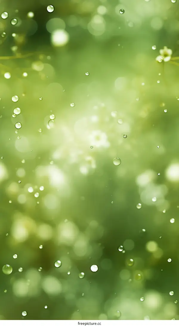 Natural Green Blurred Bokeh Background with Raindrops Water Drops