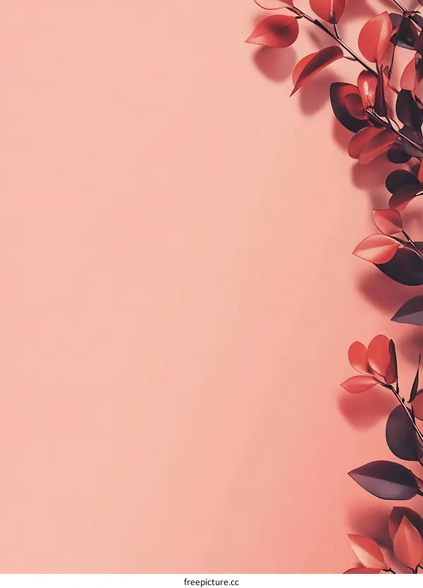 Red Leaves on Pink Background Minimalist Photography
