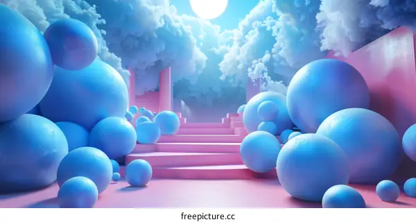 Abstract Pastel Cloudscape with Floating Spheres