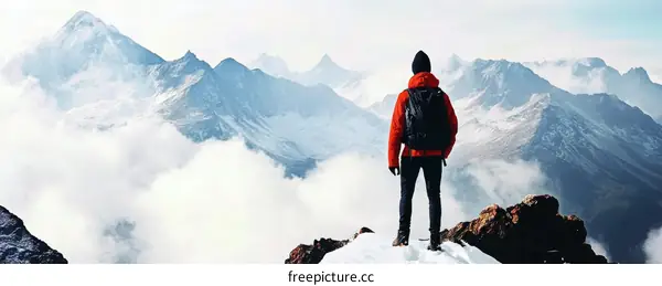 Man Contemplating Mountainous Scenery