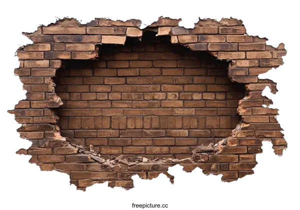[Transparent Background PNG]Damaged Brick Wall with Hole