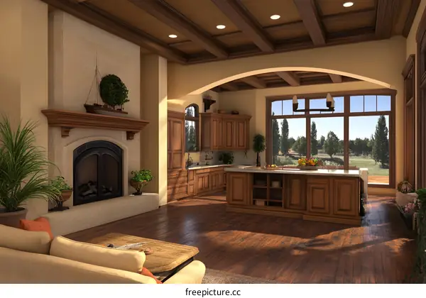 Modern Kitchen Interior Design With Fireplace