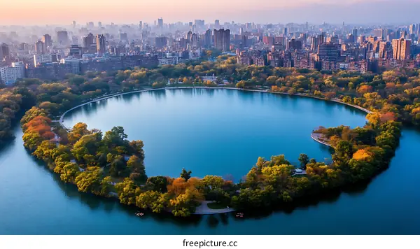 Autumnal New York City Park Lake Scenery