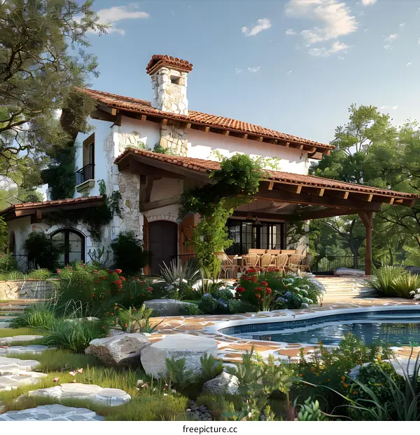 European style house with beautiful garden and swimming pool