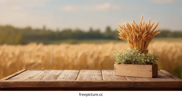 Rustic Wooden Tabletop with Wheat Ears