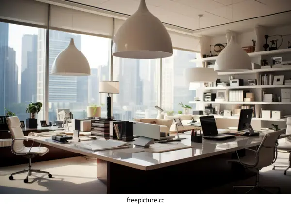 Modern Office with Stunning Skyline Views