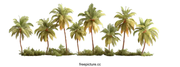 [Transparent Background PNG]Tropical Palm Trees Isolated on White Background