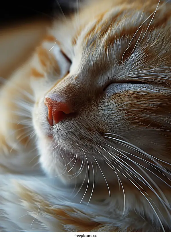 A ginger cat is sleeping soundly