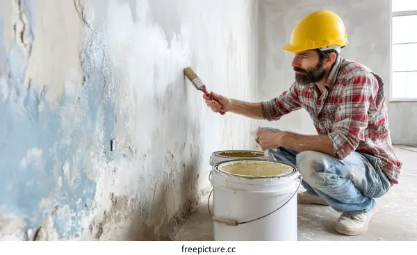 Painter Working on a Renovated Wall