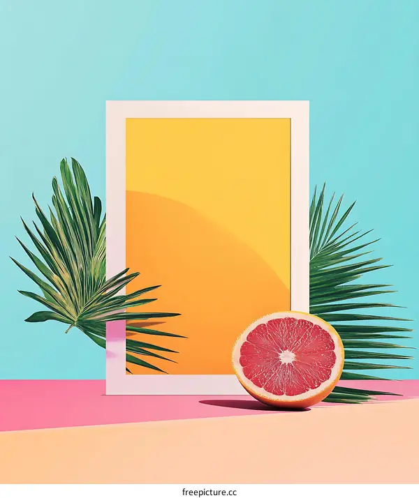 Summer Minimalist Mockup with Grapefruit and Palm Leaves