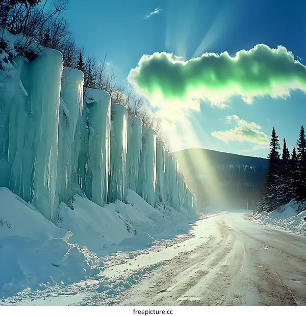 Ice Wall on a Snowy Road