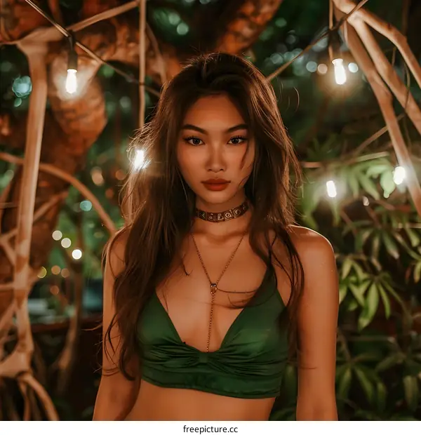 Asian Woman With Long Hair and Green Top