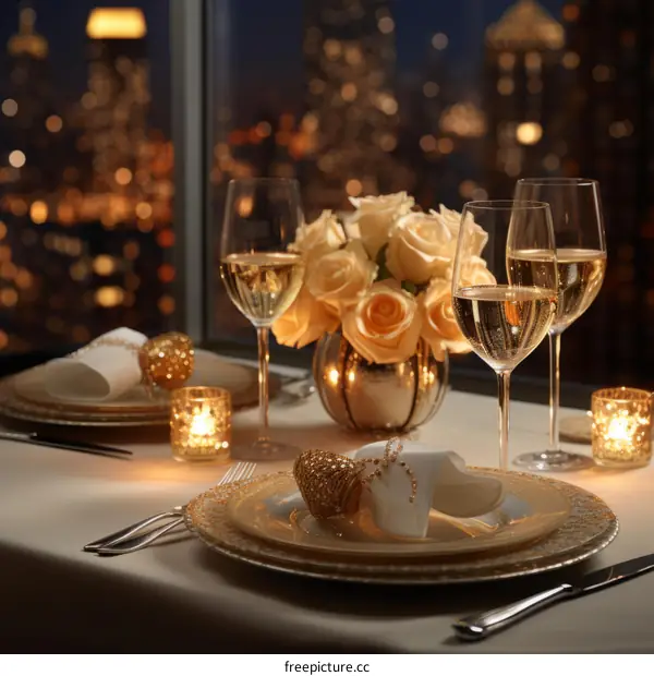 Fine dining with a view of the city lights