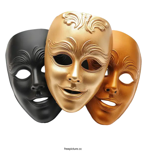 [Transparent Background PNG]Three  Colorful  Carnival  Masks  Closeup