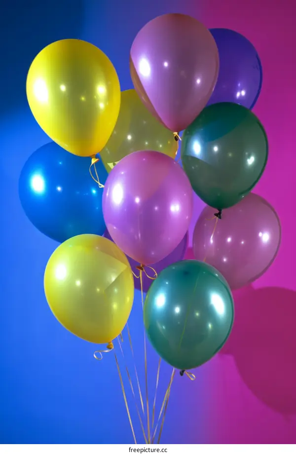 Balloons in front of blue and pink background