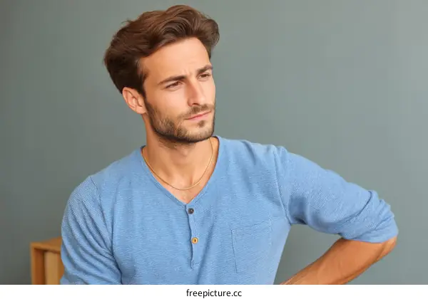 Thoughtful Caucasian Man Portrait Studio Shot