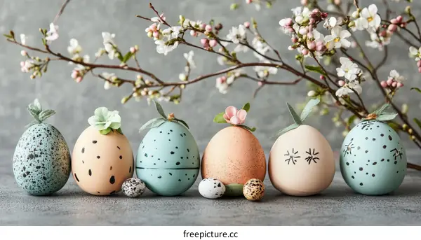 Decorated Easter Eggs with Spring Flowers