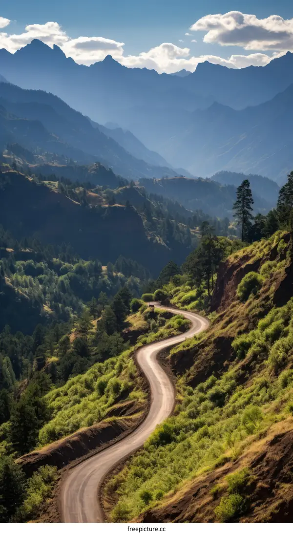 Winding Mountain Road Through Lush Green Scenery