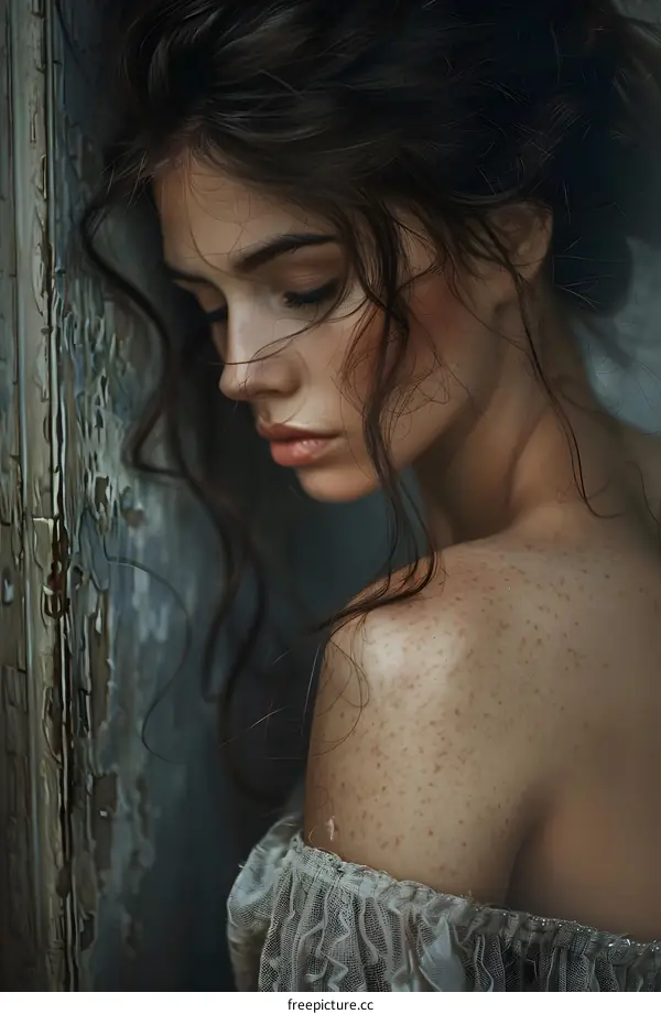 portrait of a beautiful girl with freckles on her face