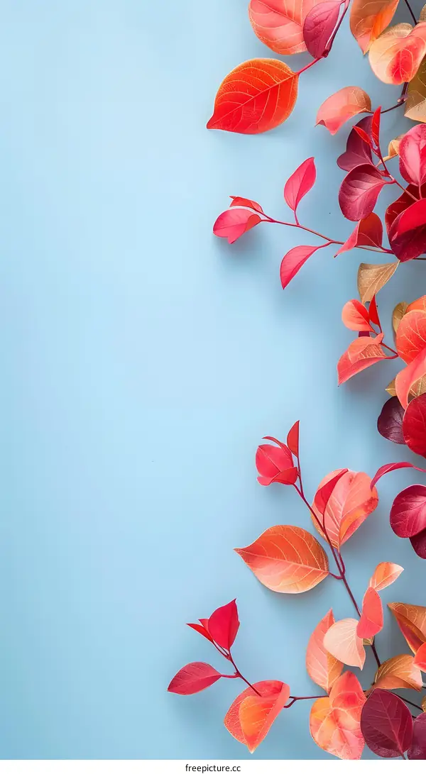 Autumn Leaves on Light Blue Background