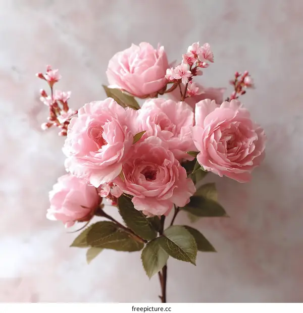 Beautiful Pink Rose Bouquet on Marble Background