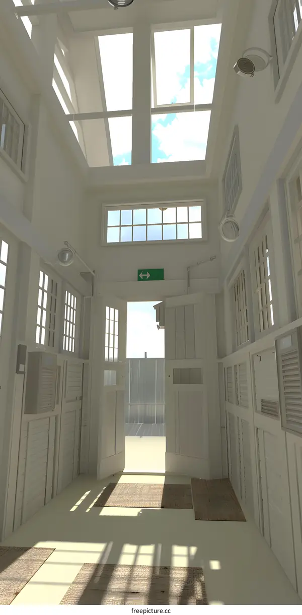 White Modern Interior Design with Glass Roof and Light