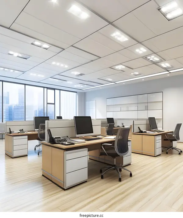 Modern Office Interior Design With Desk And Computer