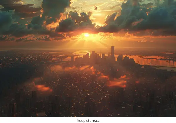 Spectacular Sunset Over New York City Skyline