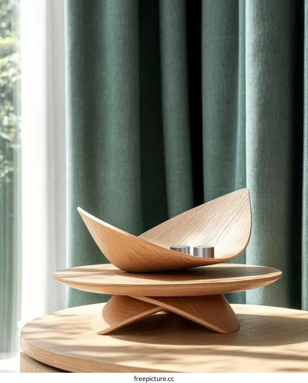 Wooden Decorative Bowl Set on Rotating Stand