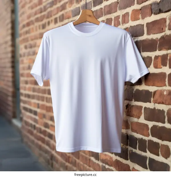 White T-Shirt Against Brick Wall Background