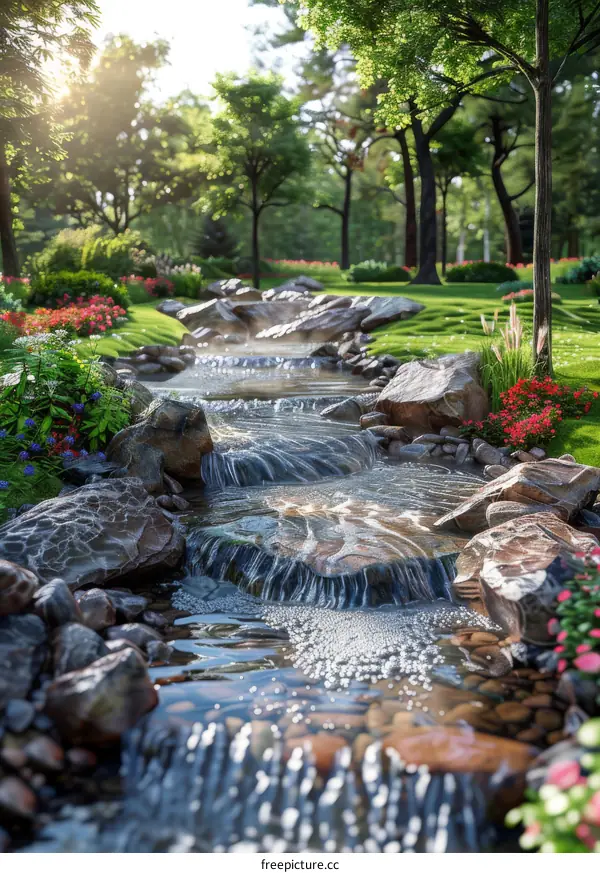 Tranquil Forest Stream with Mesmerizing Sunlight