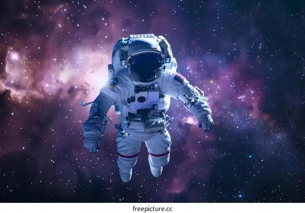 Astronaut in spacesuit floating in the vastness of space