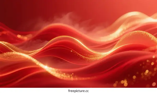 Elegant Red Abstract Background with Flowing Curves and Sparkles