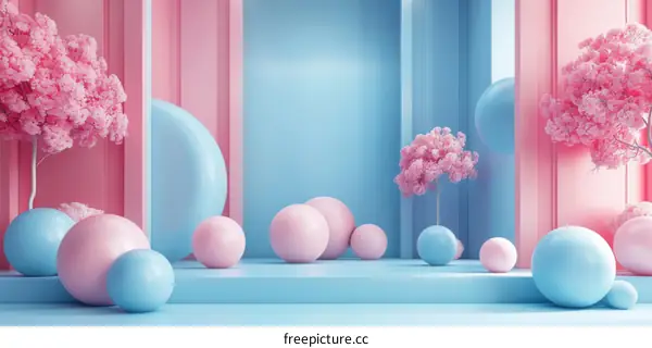 Pastel Pink and Blue Geometric Scene