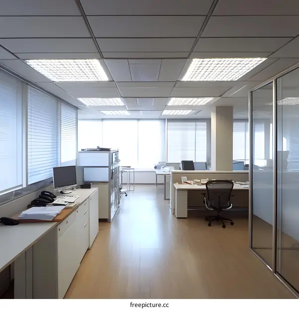 Modern Office Interior Design with White Walls and Wooden Flooring