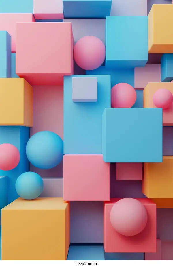 Colorful Abstract Background with 3D Cubes and Spheres