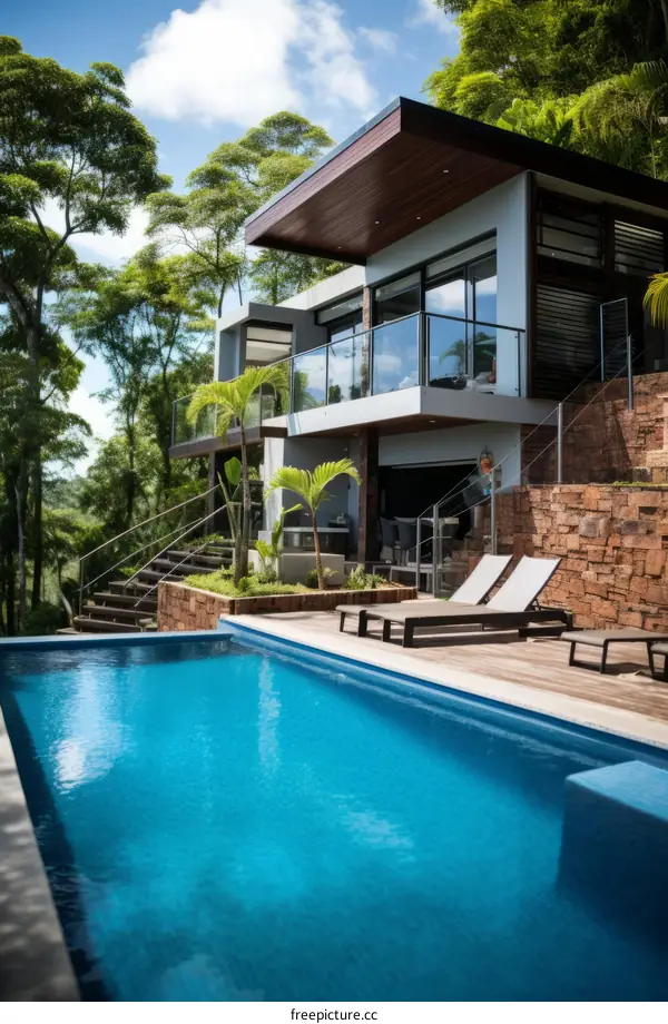 Modern luxury house with pool and amazing jungle views