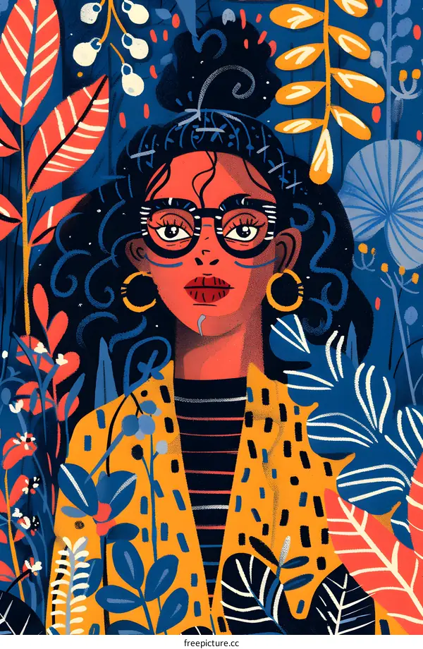 Woman with Glasses and Yellow Jacket in Jungle