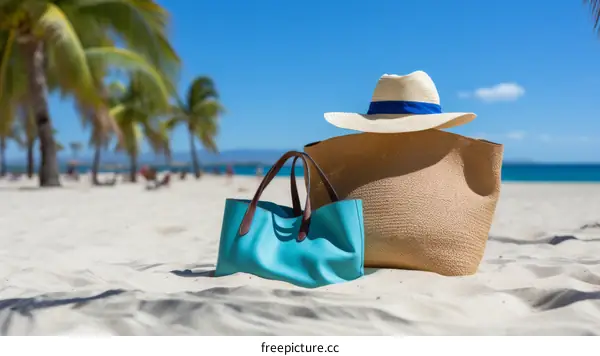 Beach Essentials: Straw Hat, Beach Bag, and Summer Accessories