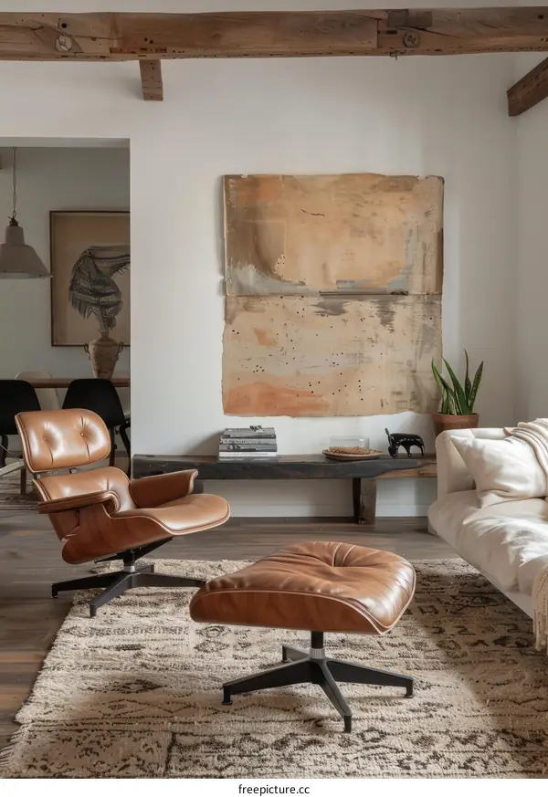 A Mid-Century Modern Living Room with Abstract Painting