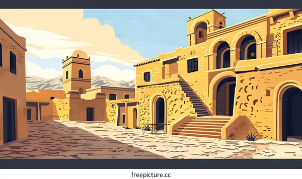 Medieval City Buildings Architecture Illustration