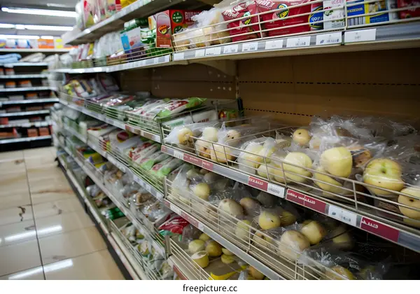 Supermarket Shelves Full of Food Products