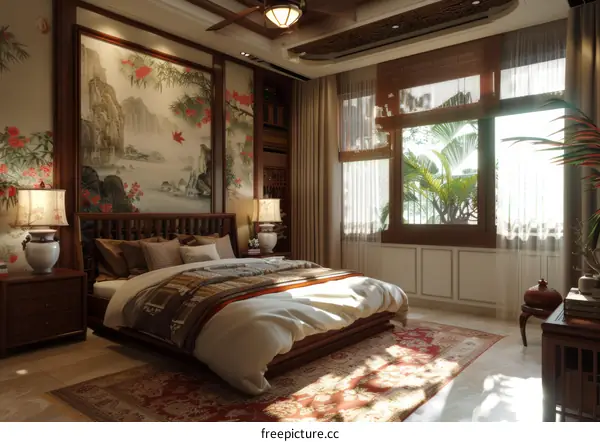 Elegant Asian Bedroom Interior Design Illustration