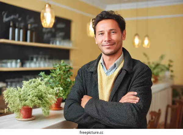 Cafe Owner Posing for a Portrait