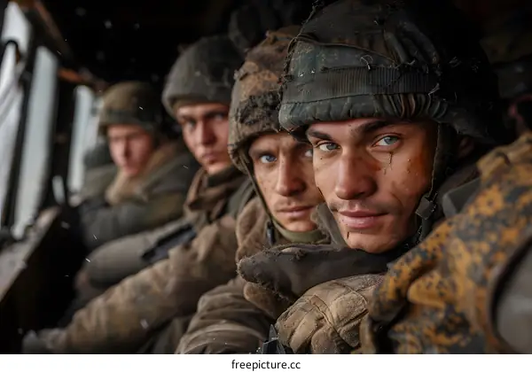 Four soldiers in a truck