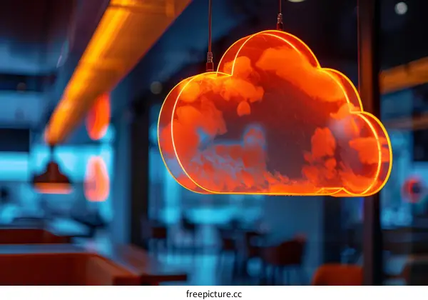 Glowing Orange Cloud Ceiling Installation