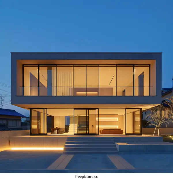 Modern House With Large Windows and a Concrete Patio